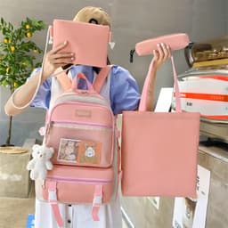 Ensemble de sacs d’école Kawai pour adolescents 4Pcs V3 CLBD Rose – محفظة 4 قطع كاواي وردي  1