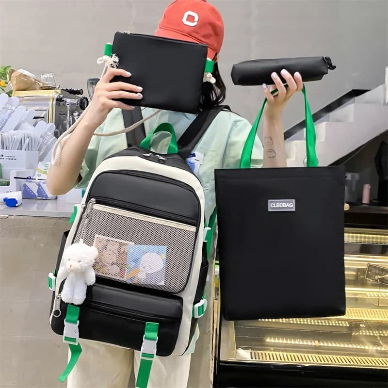 Ensemble de sacs d’école Kawai pour adolescents 4Pcs V3 CLBD Noir – محفظة 4 قطع كاواي أسود 