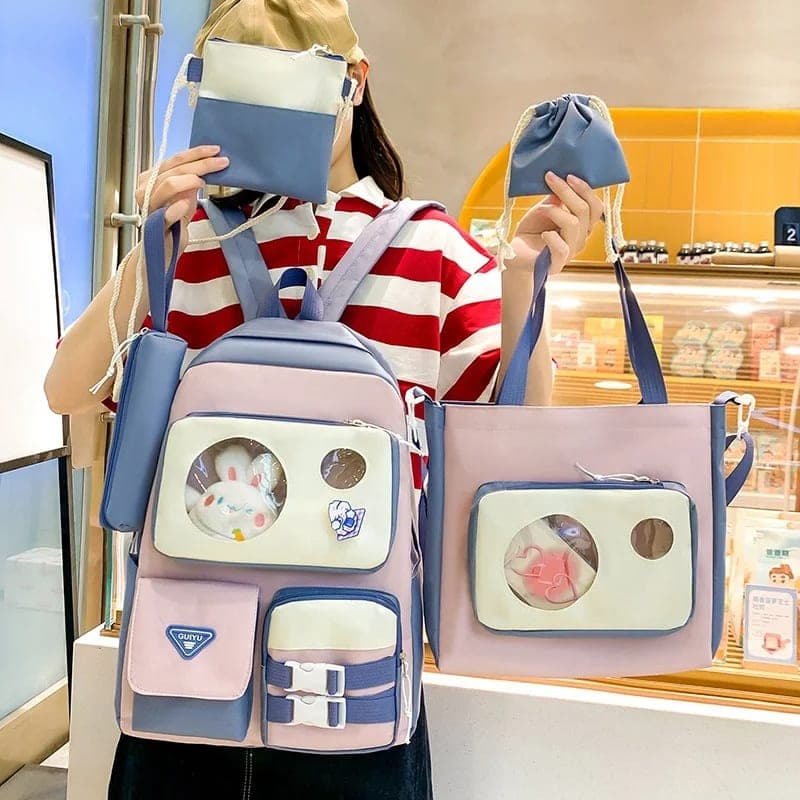 Ensemble de sacs d’école Kawai pour adolescents 5Pcs Guiyu V2 Bleu – محفظة 5 قطع كاواي أزرق
